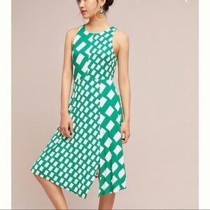 Anthropologie Plenty by Tracy Reese green and light cream geometric print dress